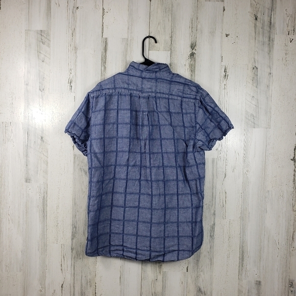 Mens izod 62% linen short sleeve blue button down shirt size large - Picture 4 of 9